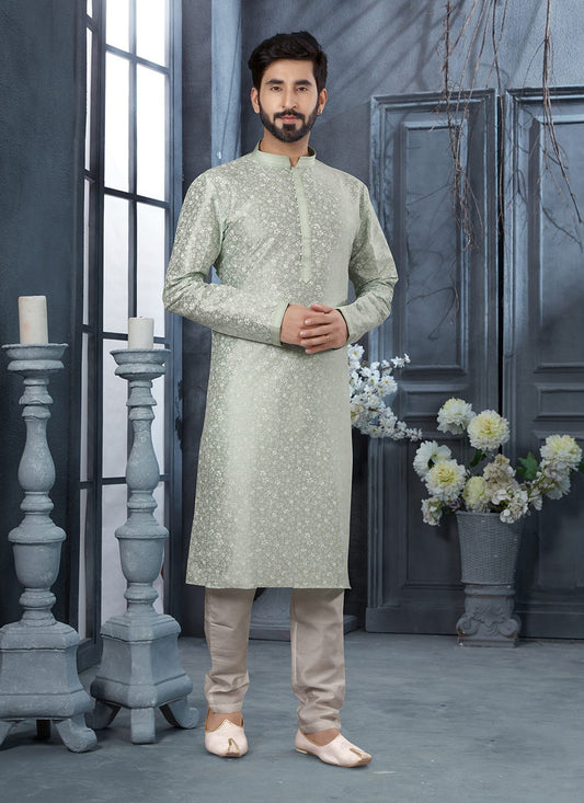 Digital Print Silk Green Kurta Pyjama - M3058