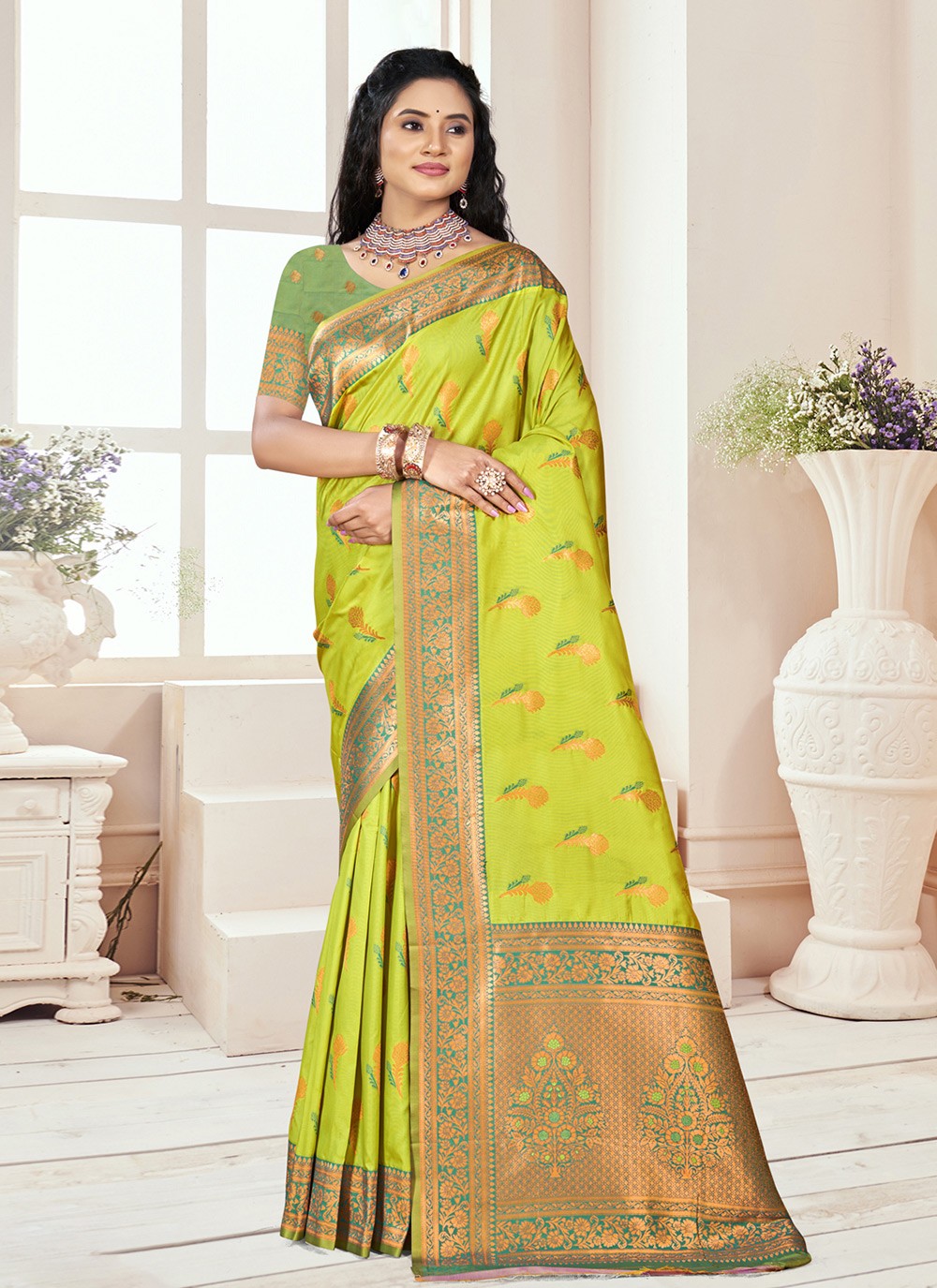 Classic Weaving Zari Silk Orange Saree - S11131