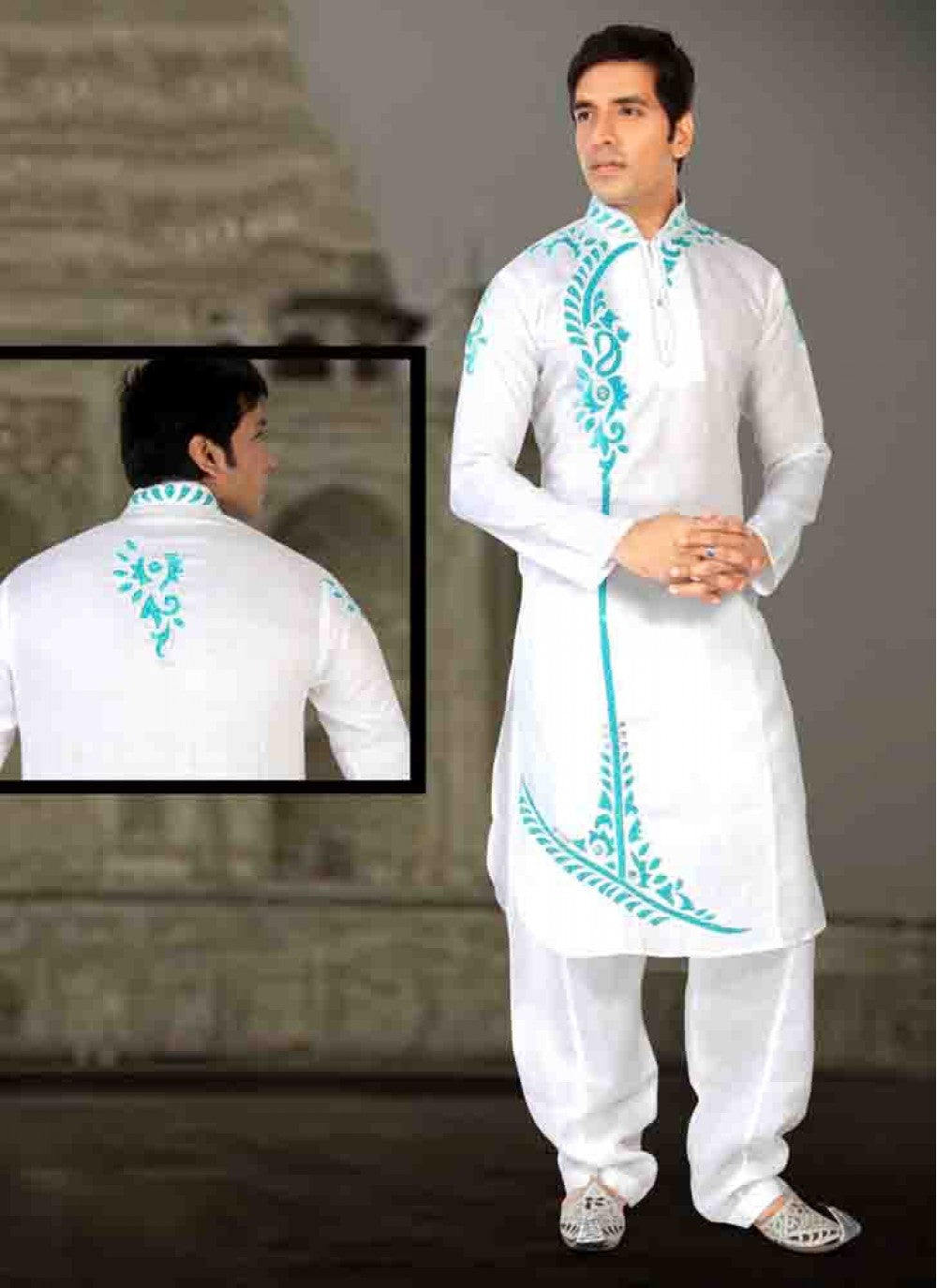 Stones Cotton Green Kurta Pyjama - M1588