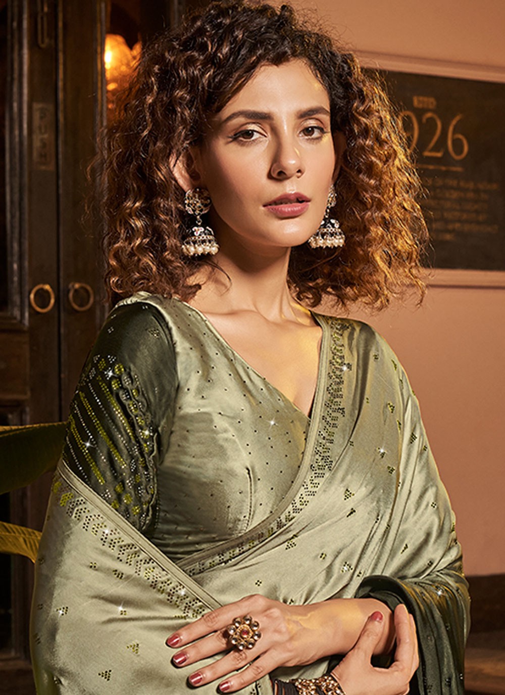 Classic Swarovski Georgette Satin Saree - S3944