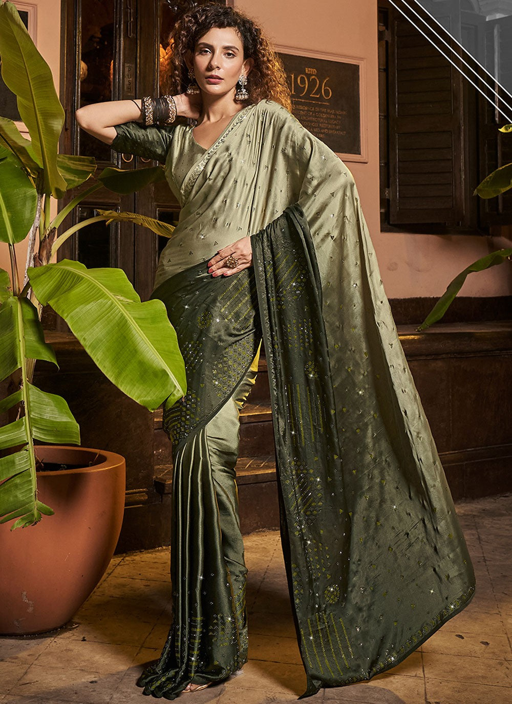 Classic Swarovski Georgette Satin Saree - S3944