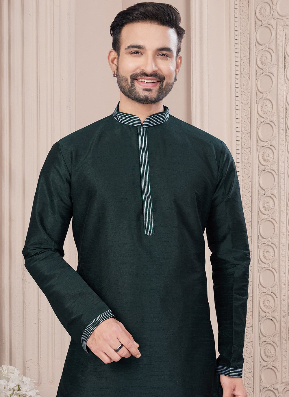 Thread Art Silk Green Kurta Pyjama - M8715