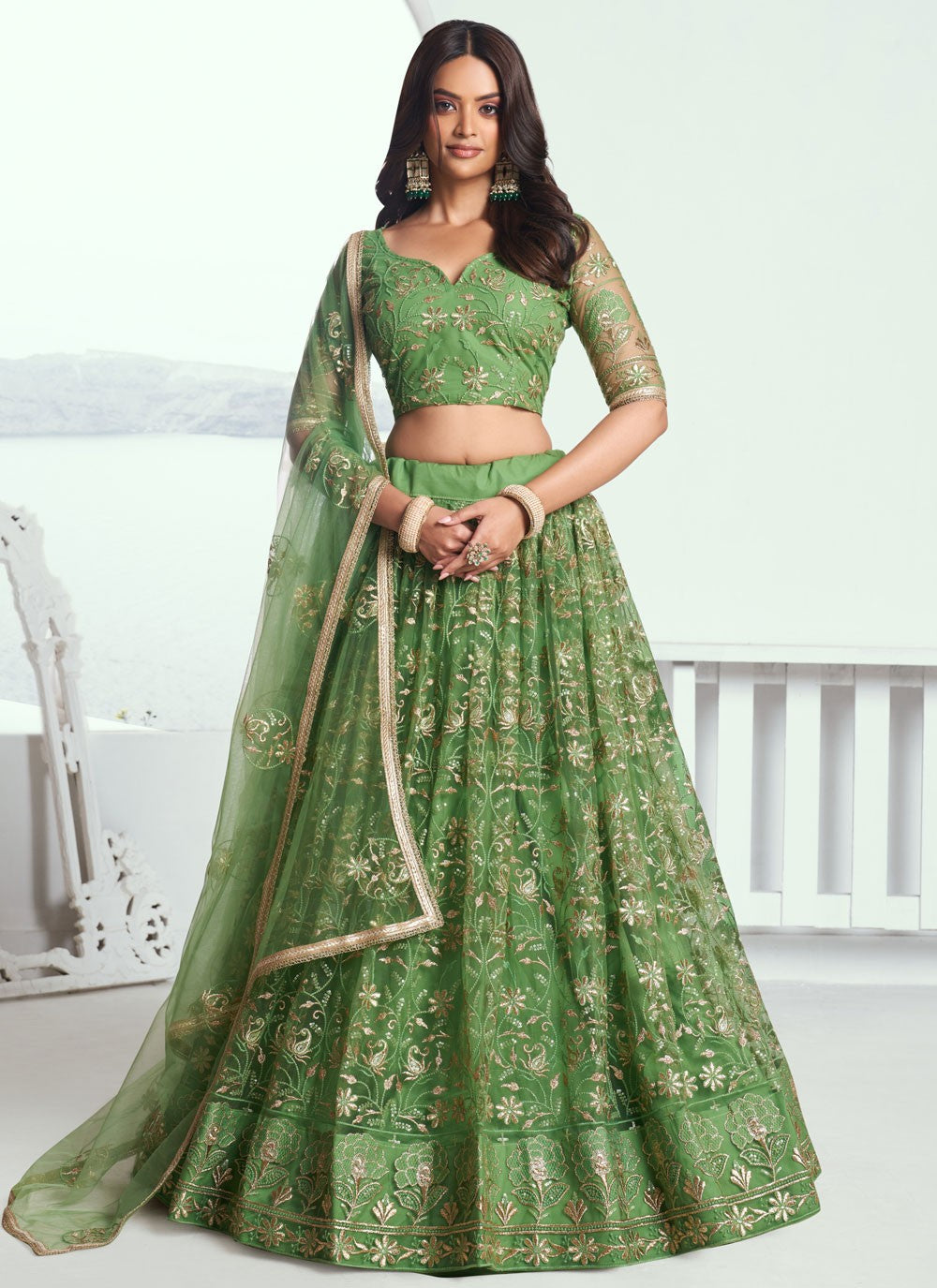 Embroidered Net A - Line Lehenga - L2365