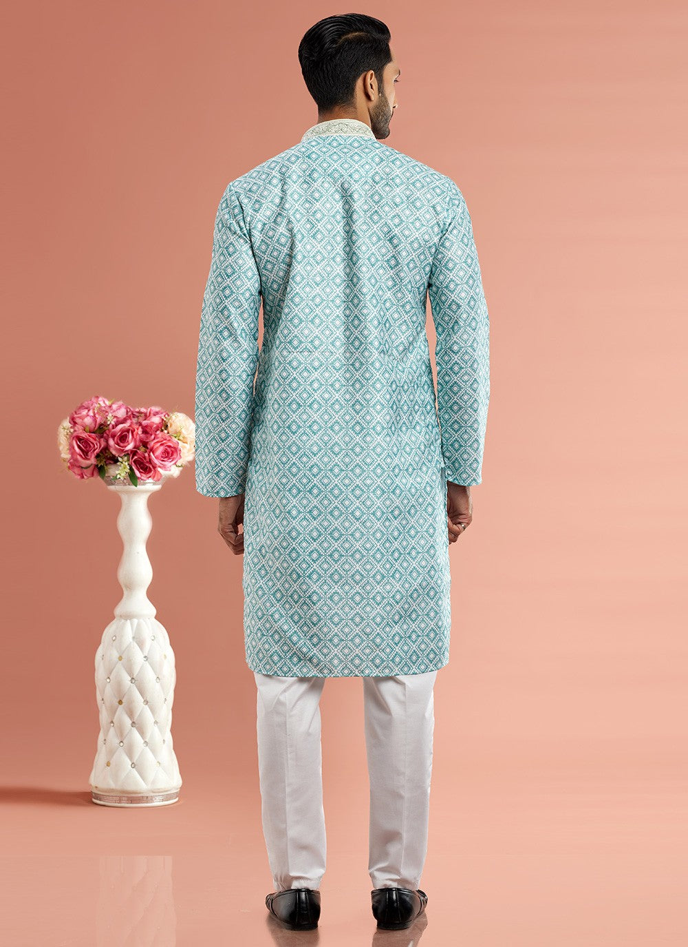 Digital Print Cotton Green Kurta Pyjama - M7088