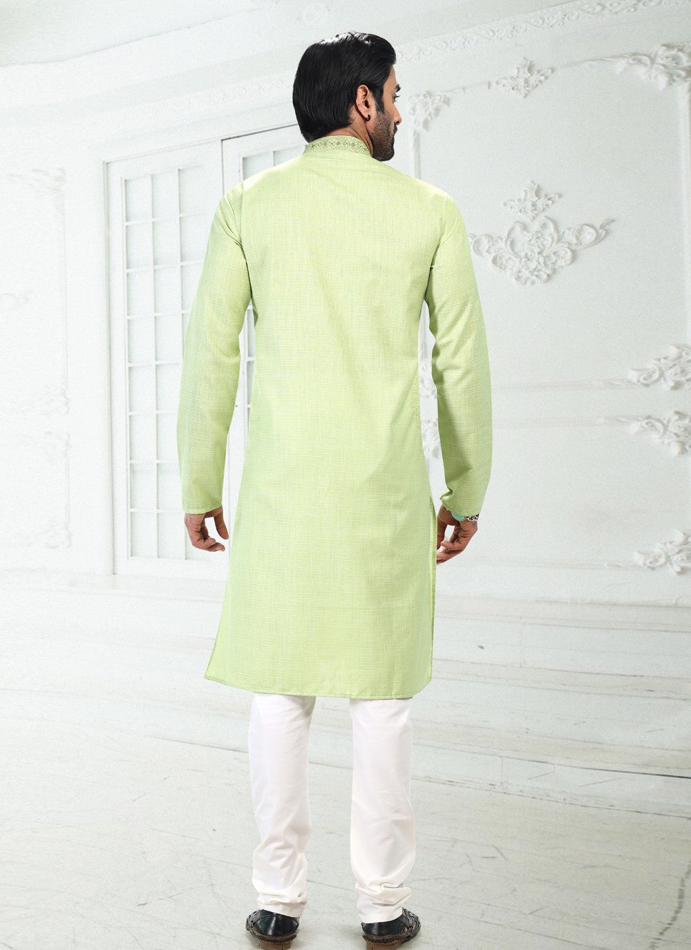 Thread Cotton , Linen Green Kurta Pyjama - M4897