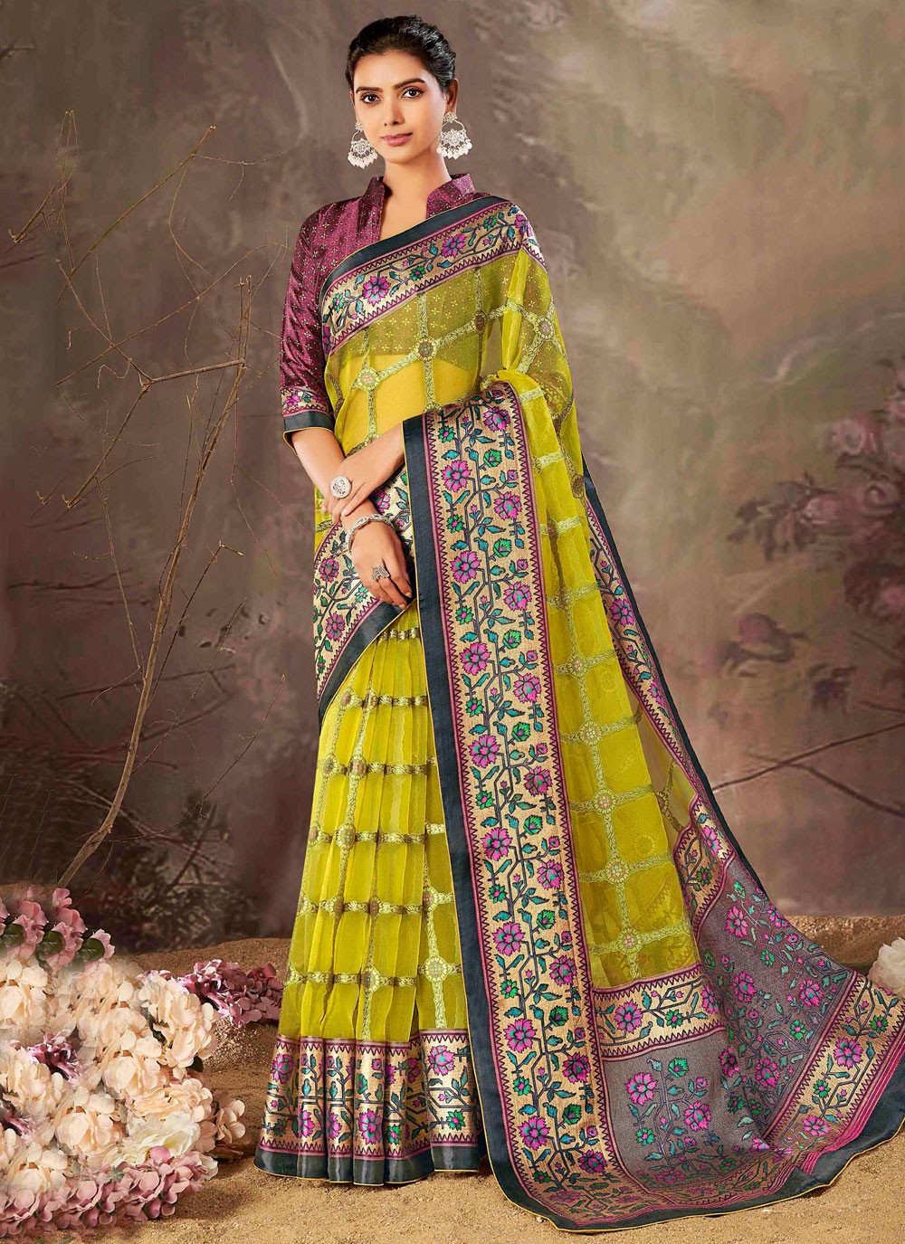 Weaving Zari Organza Saree - S12112