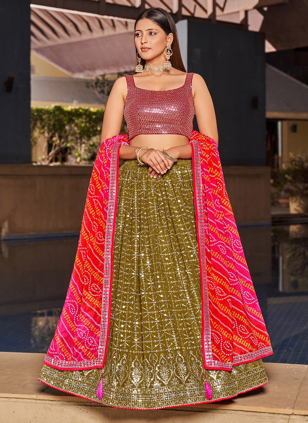 Embroidered Georgette A - Line Lehenga - L1528