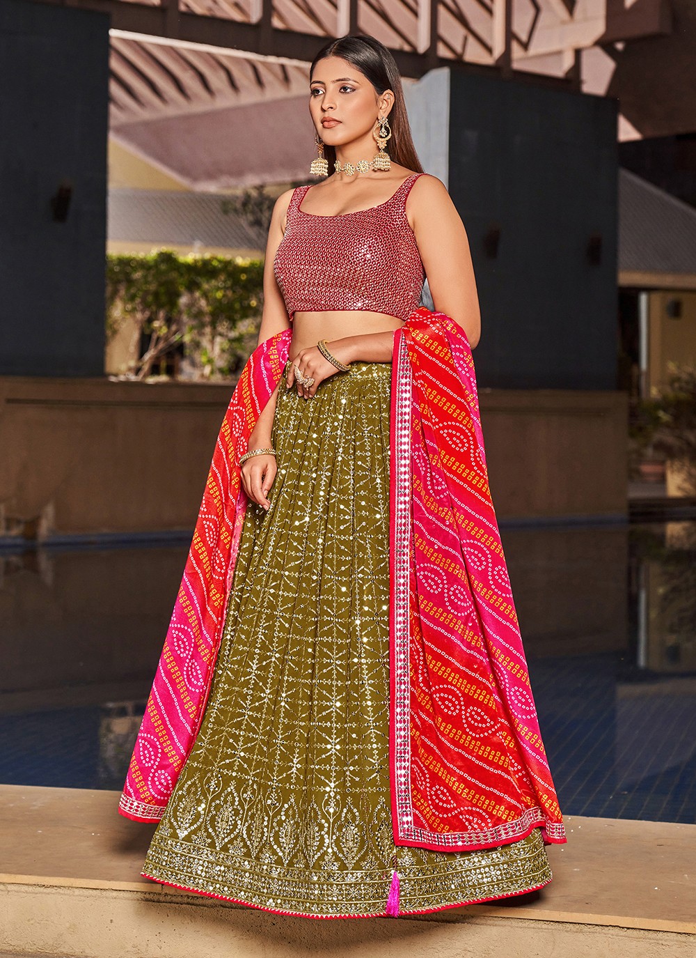 Embroidered Georgette A - Line Lehenga - L1528