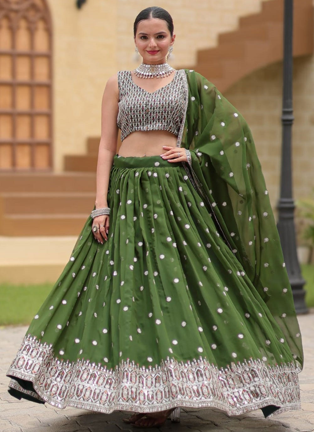 Embroidered Faux Georgette A - Line Lehenga - L2252