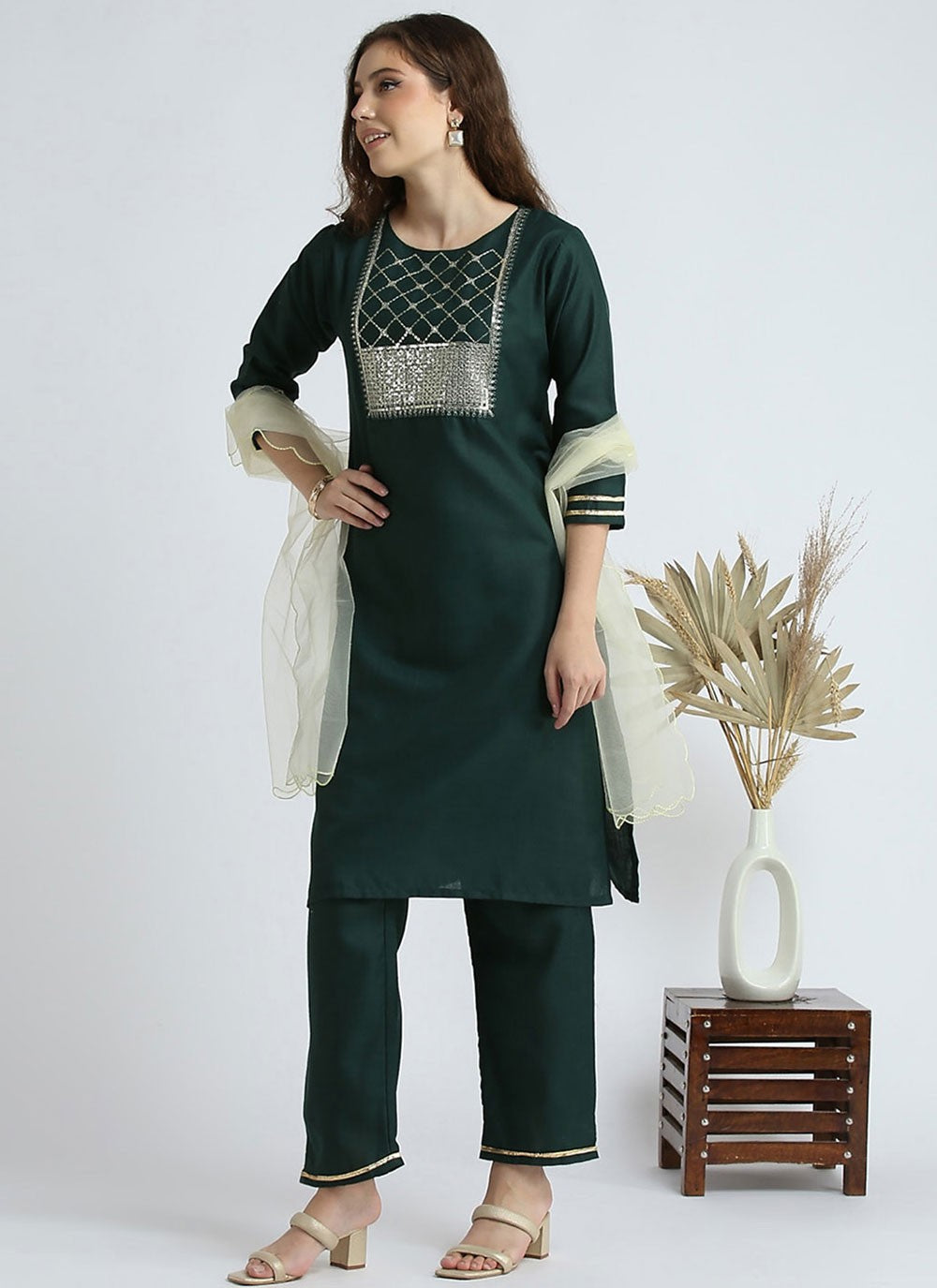 Embroidered Cotton Pant Style Suit - T4612