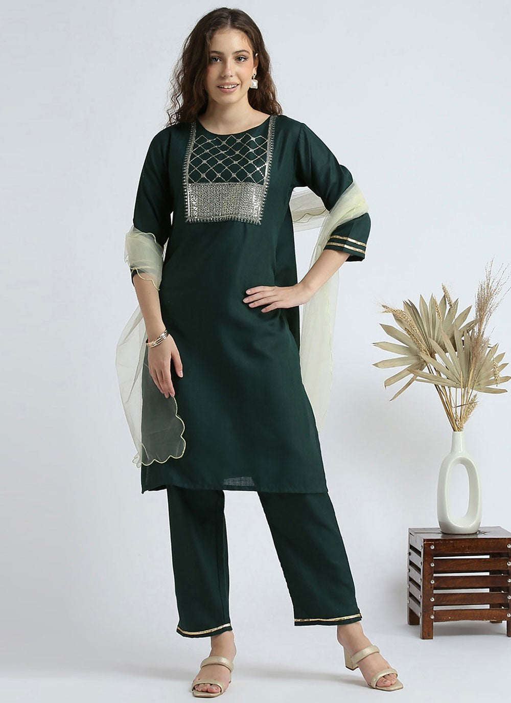 Embroidered Cotton Pant Style Suit - T4612