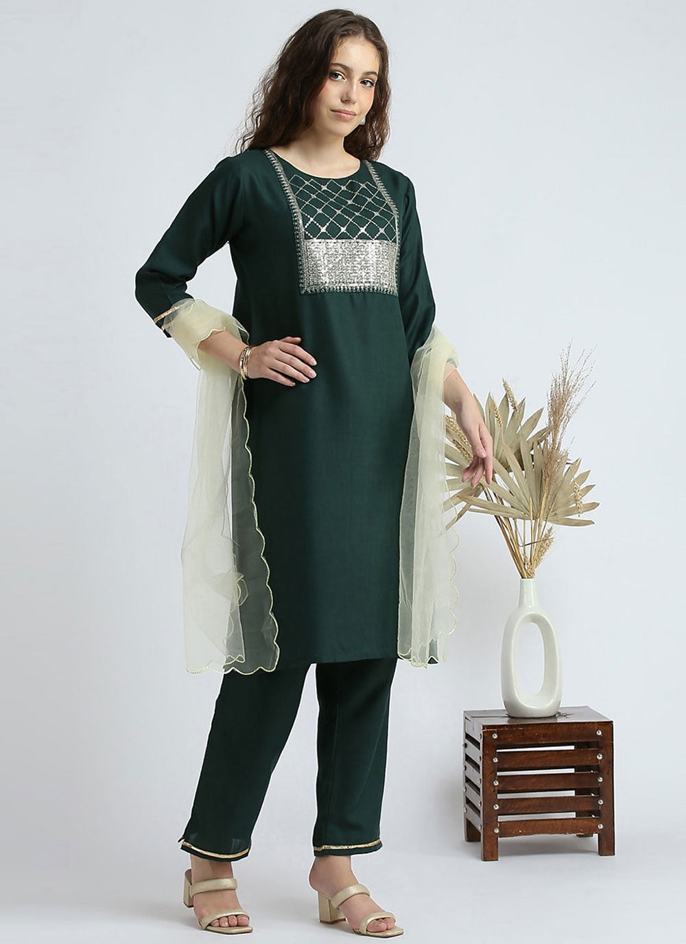 Embroidered Cotton Pant Style Suit - T4612