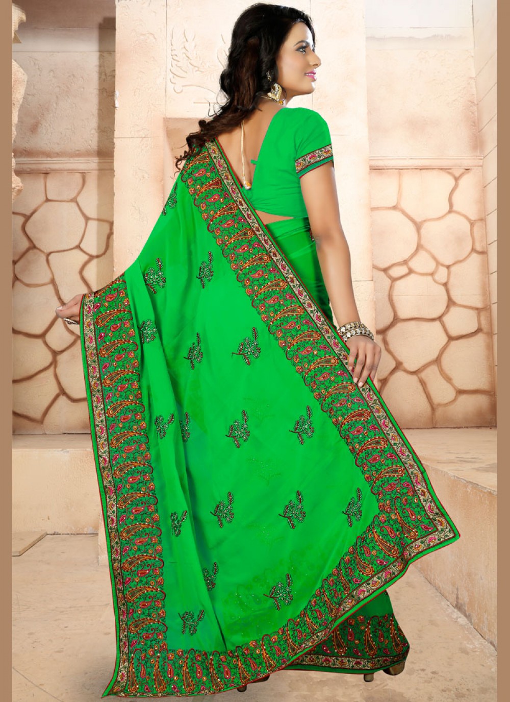 Trendy Embroidered Faux Georgette Saree - S0084