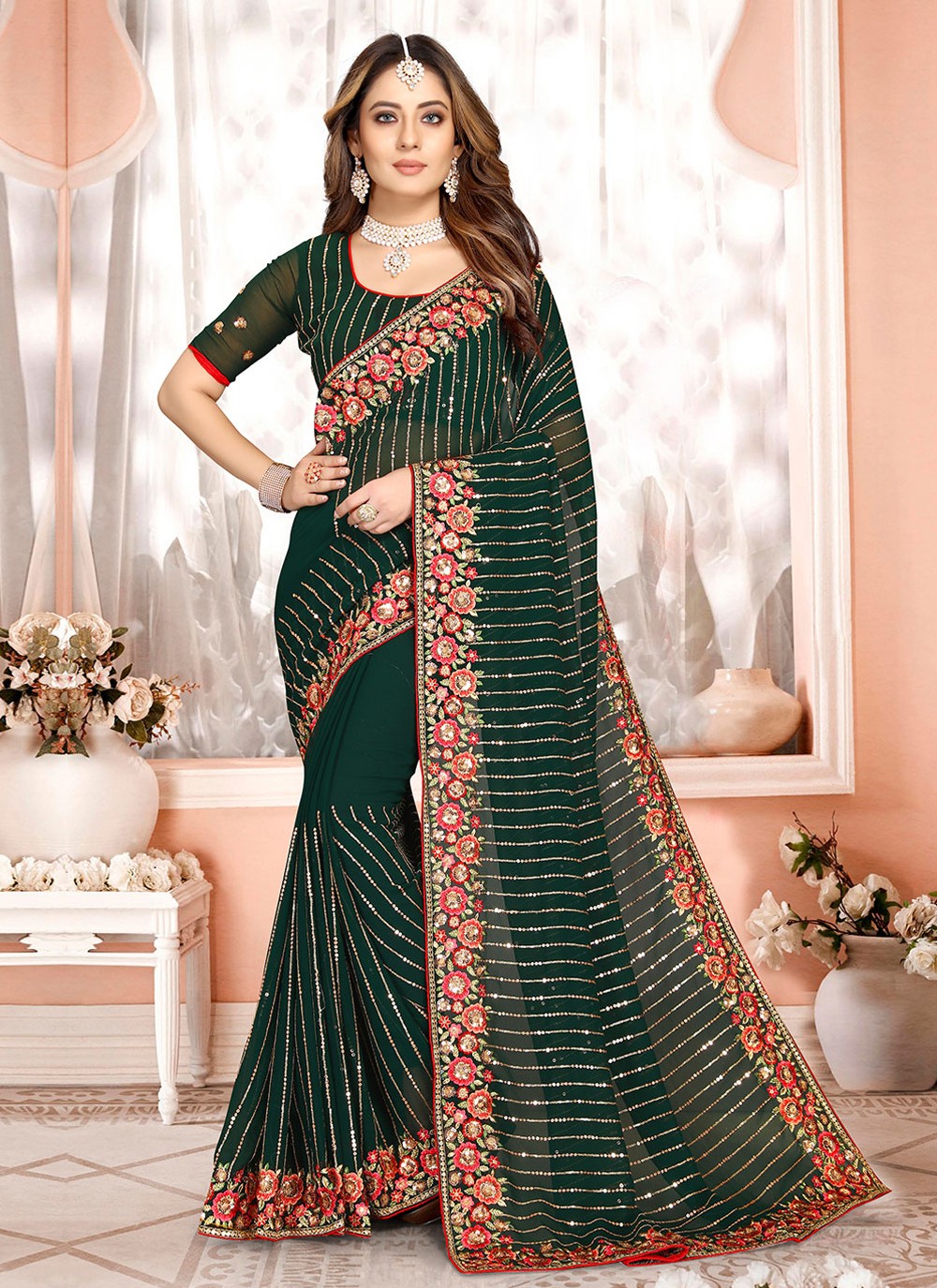 Bollywood Style Embroidered Georgette Saree - S1654