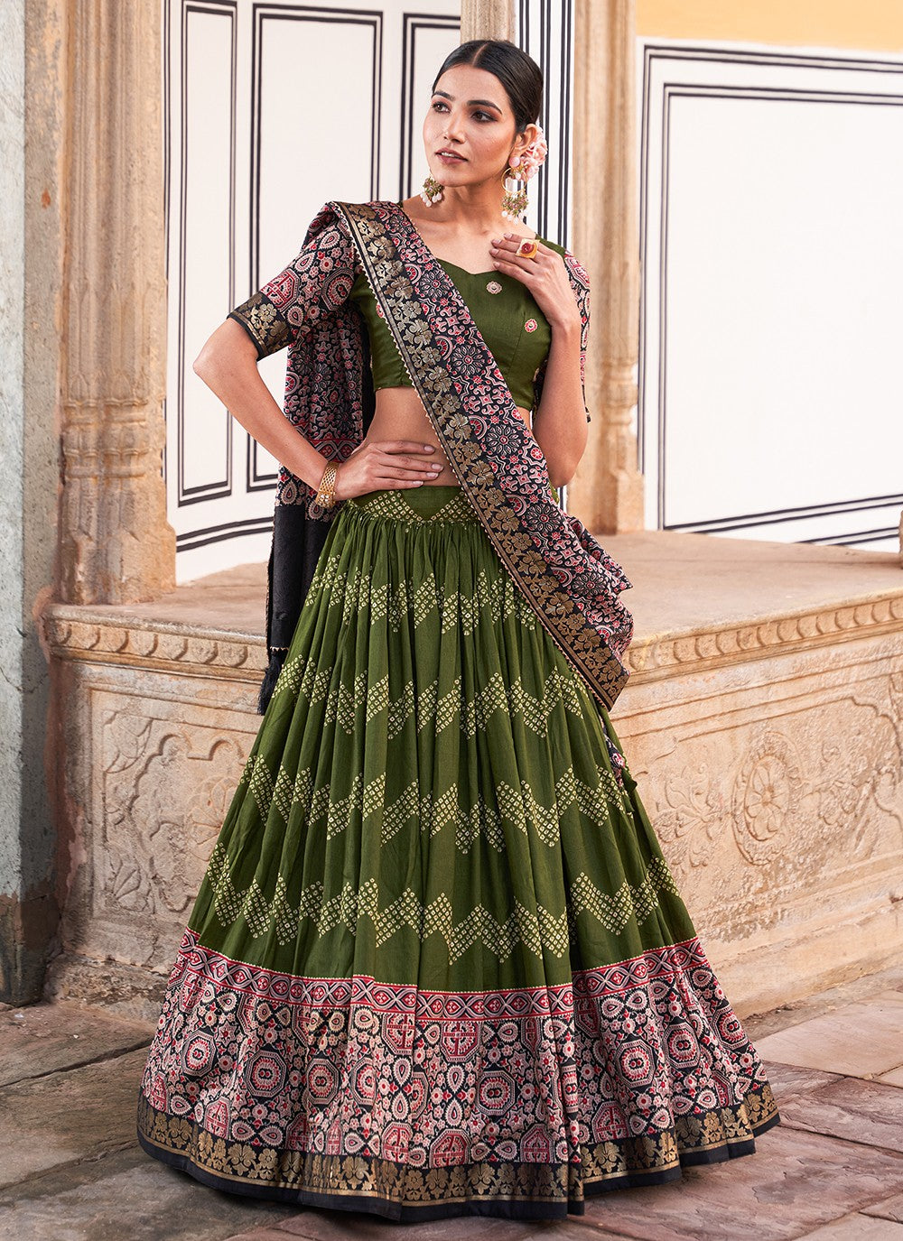 Foliage Prints Tussar Silk A - Line Lehenga - L1518