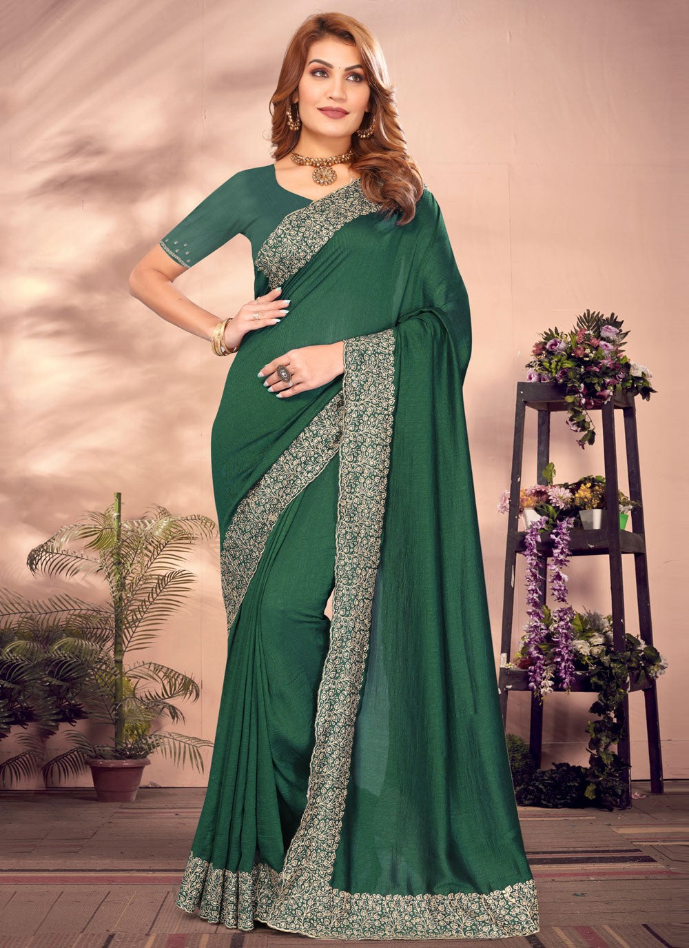 Classic Embroidered Vichitra Silk Saree - S8650