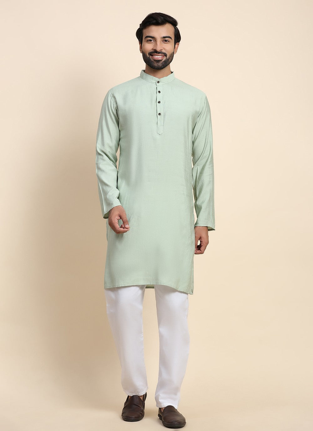 Plain Rayon, Viscose Green Kurta Pyjama - M8430