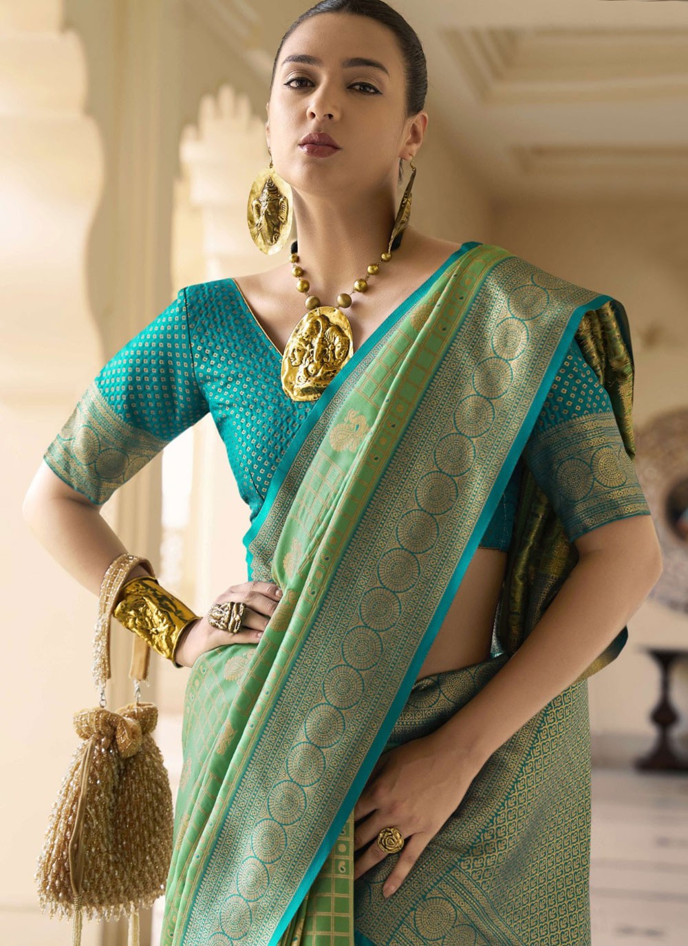 Classic Weaving Zari Banarasi Silk Beige Saree - S11078