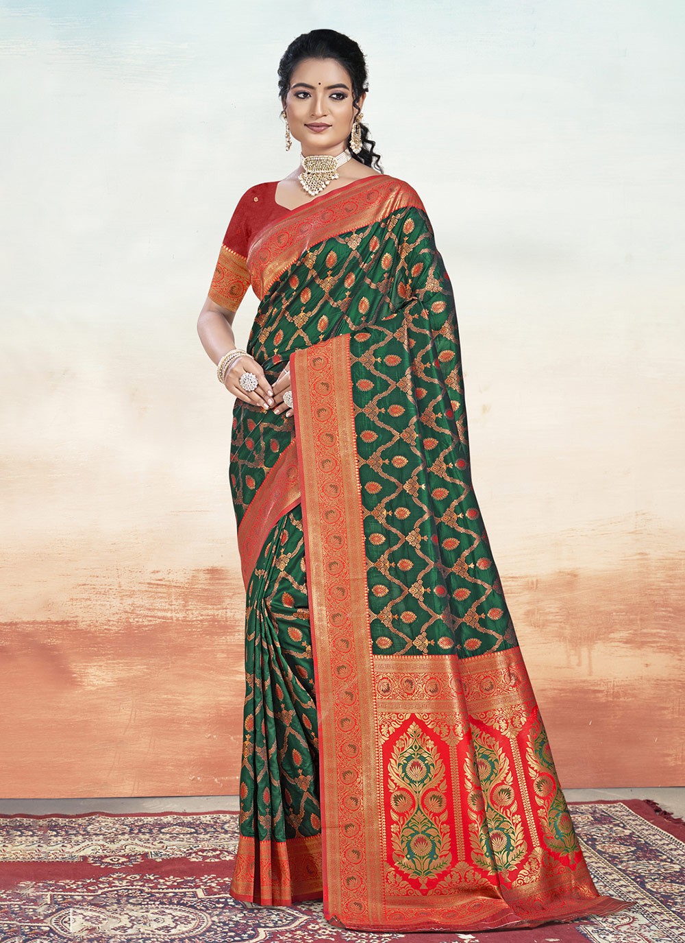 Contemporary Weaving Zari Silk Green Saree - S11147