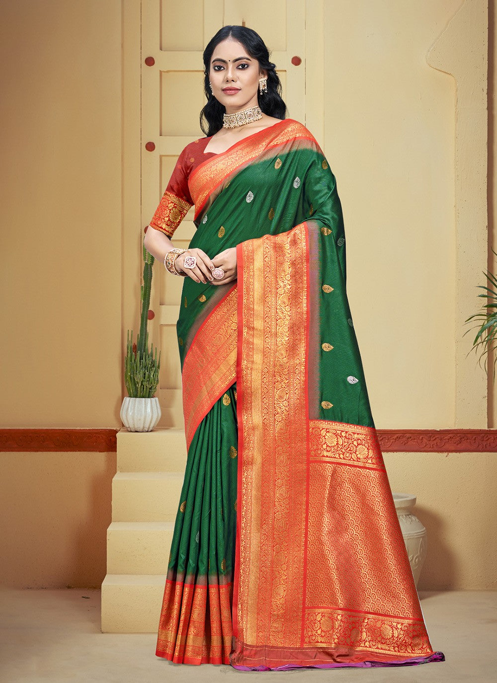 Classic Weaving Zari Silk Morpeach Saree - S11177