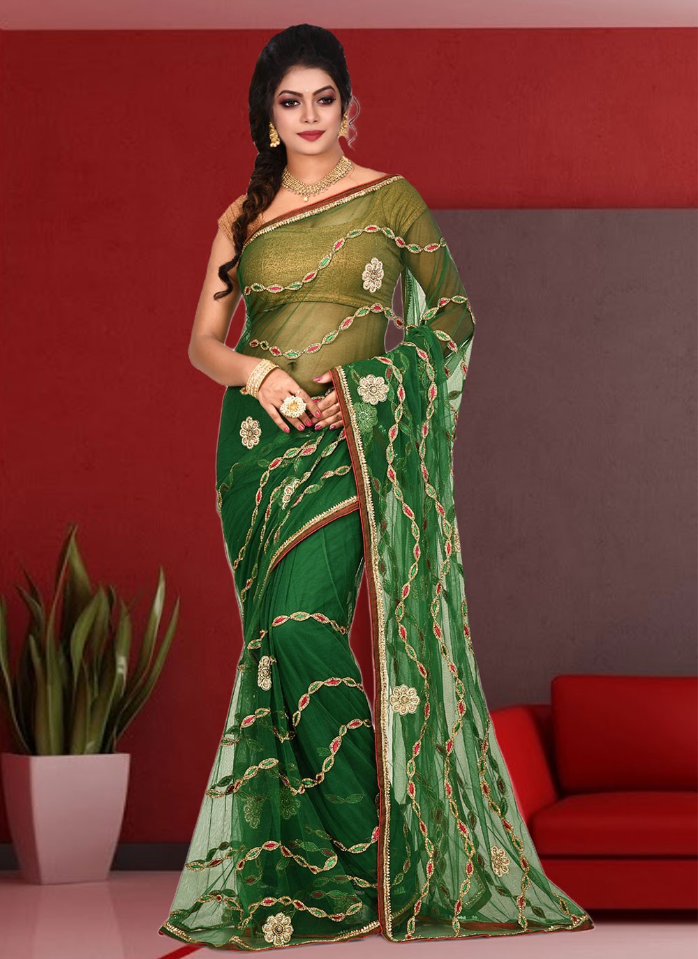 Trendy Hand Embroidery Georgette Saree - S1806