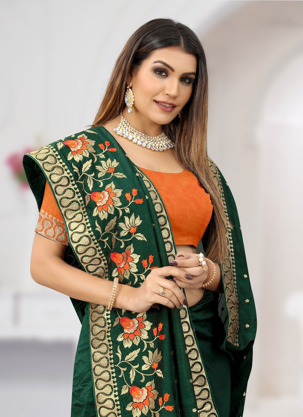 Classic Embroidered Chiffon Saree - S1643