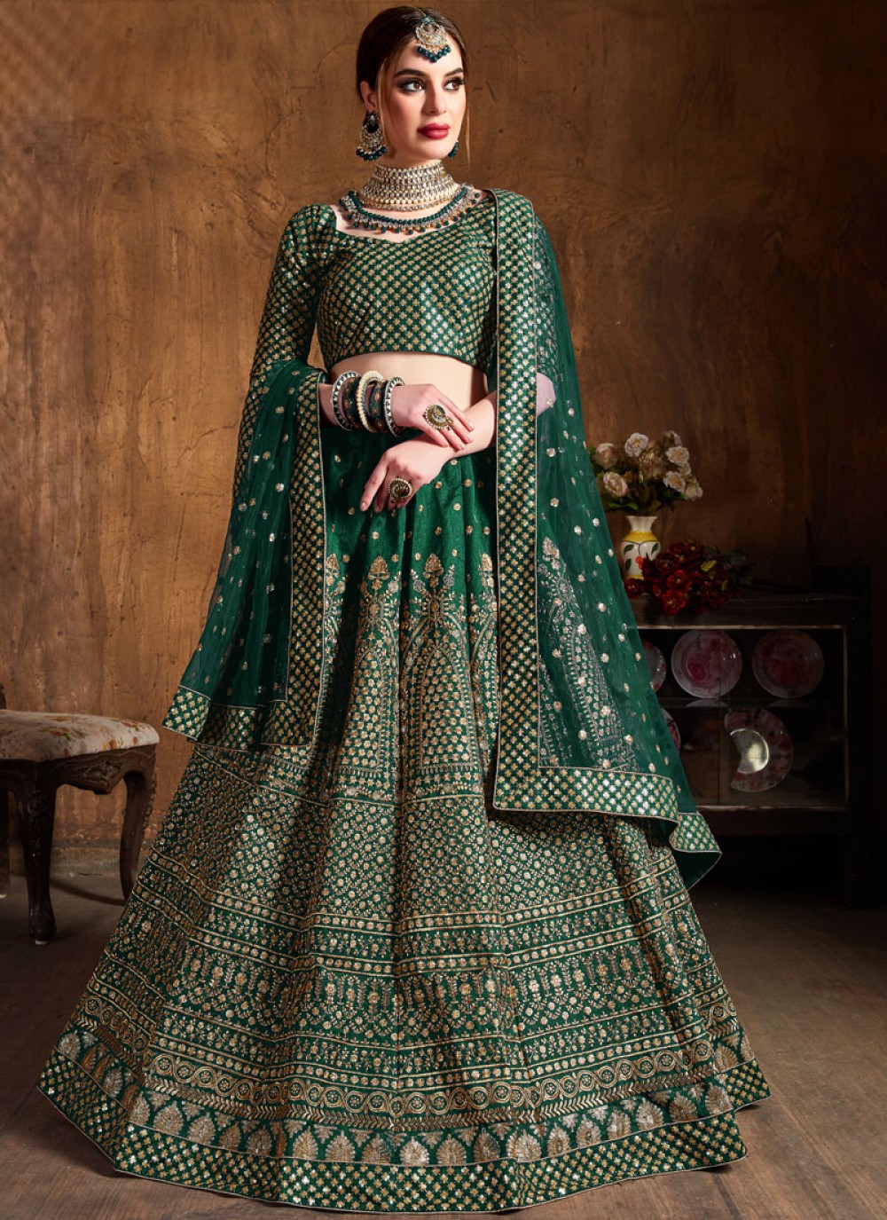 Embroidered Art Silk A - Line Lehenga - L0052