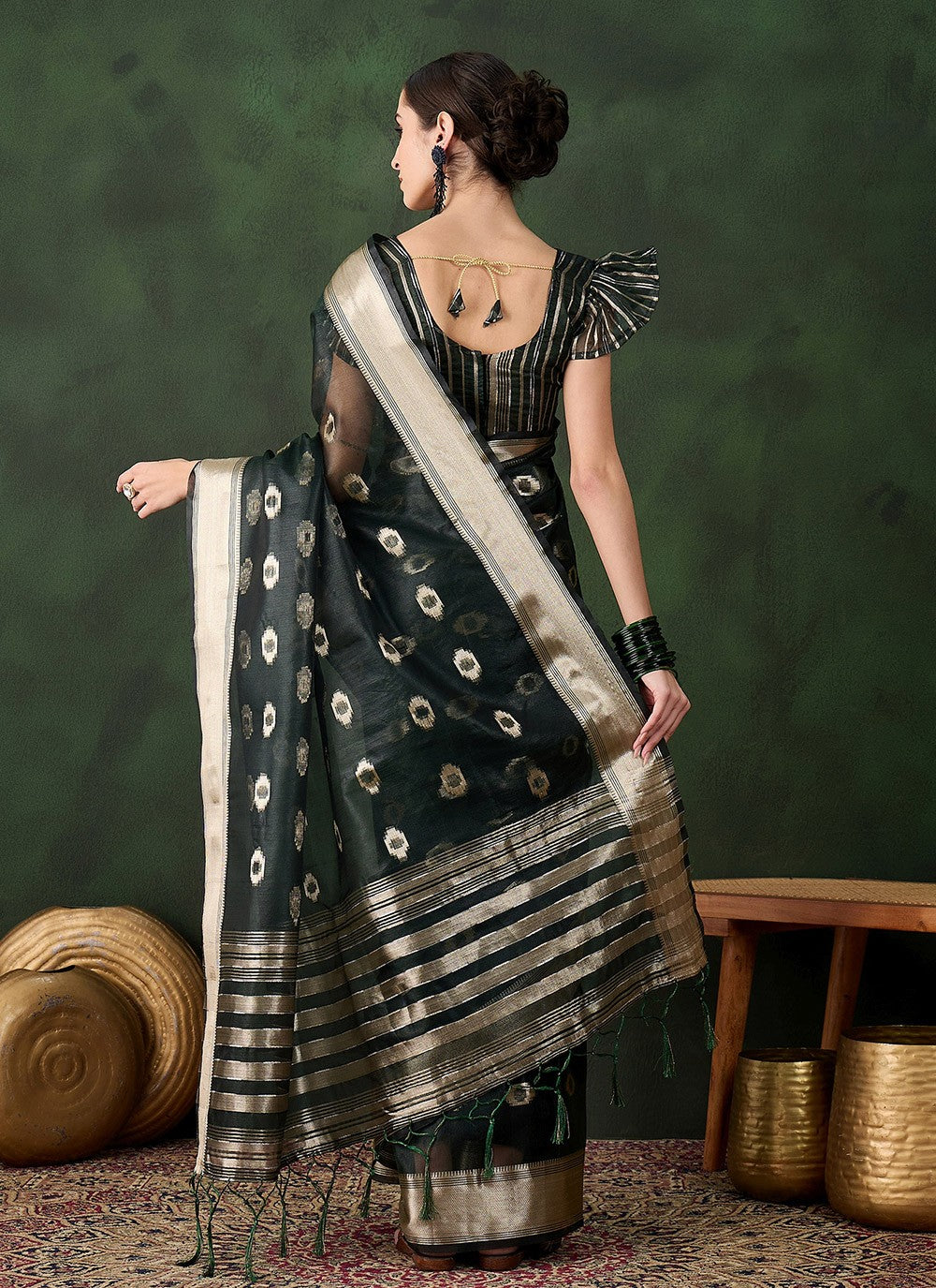 Classic Jacquard Work Khadi, Organza Saree - S10470