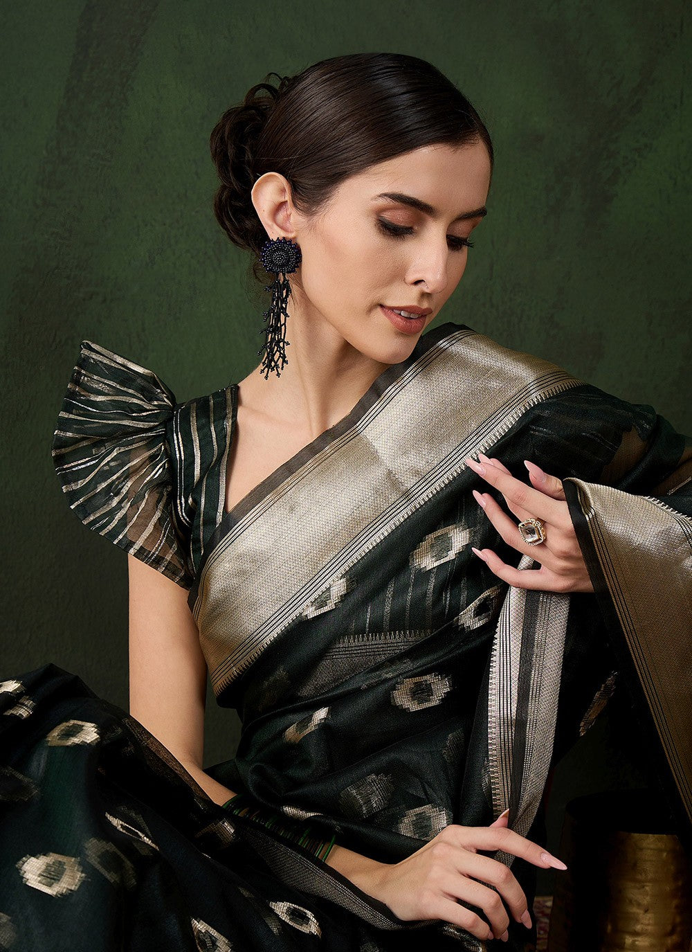 Classic Jacquard Work Khadi, Organza Saree - S10470