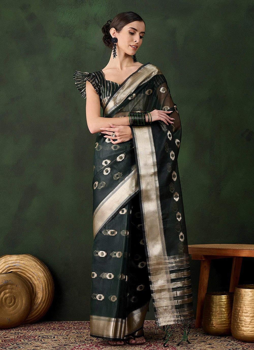 Classic Jacquard Work Khadi, Organza Saree - S10470