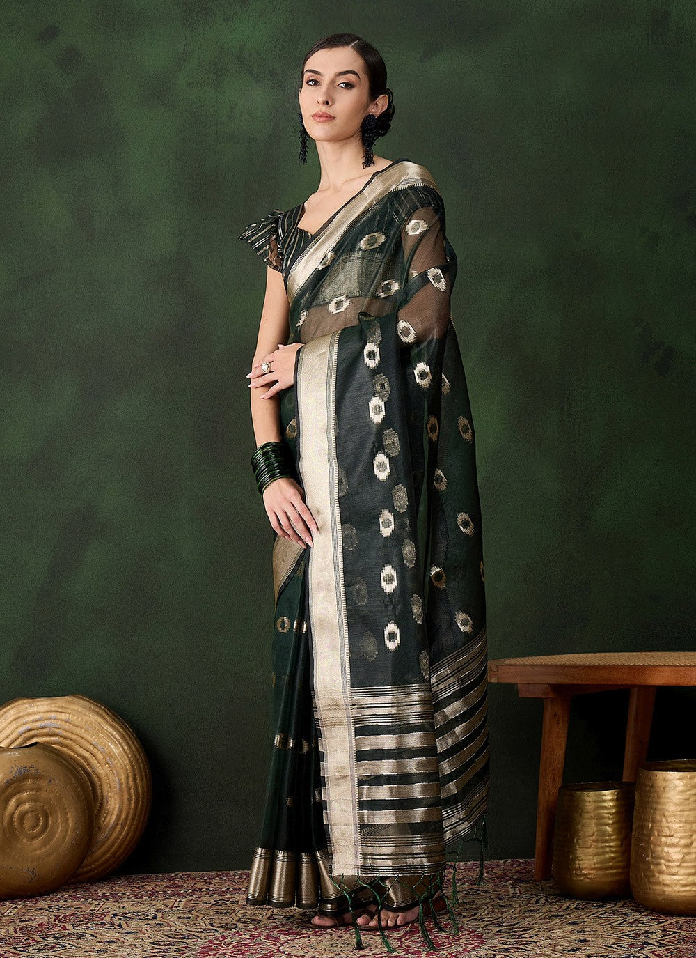 Classic Jacquard Work Khadi, Organza Saree - S10470