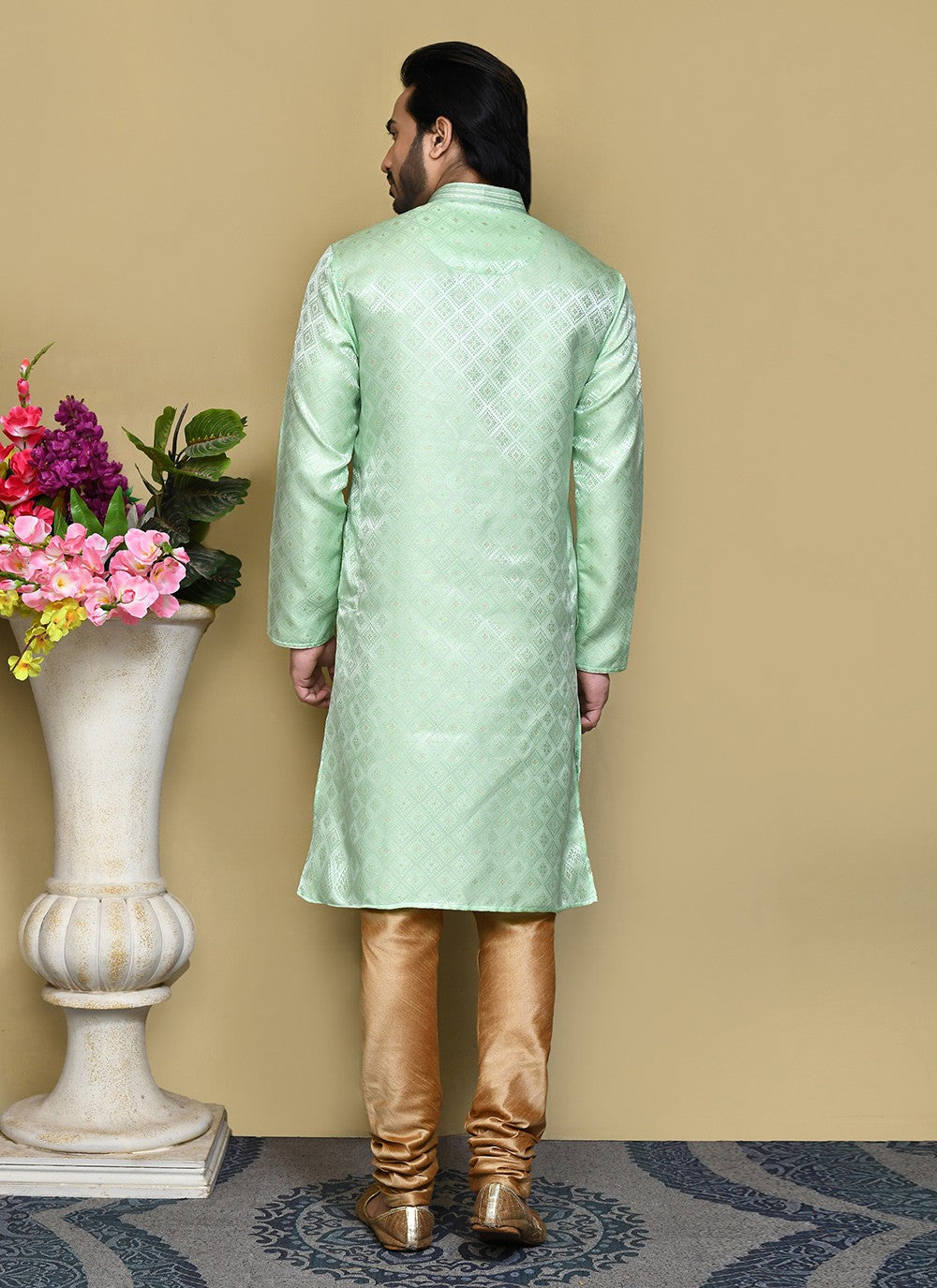 Resham Art Silk Green Kurta Pyjama - M7853