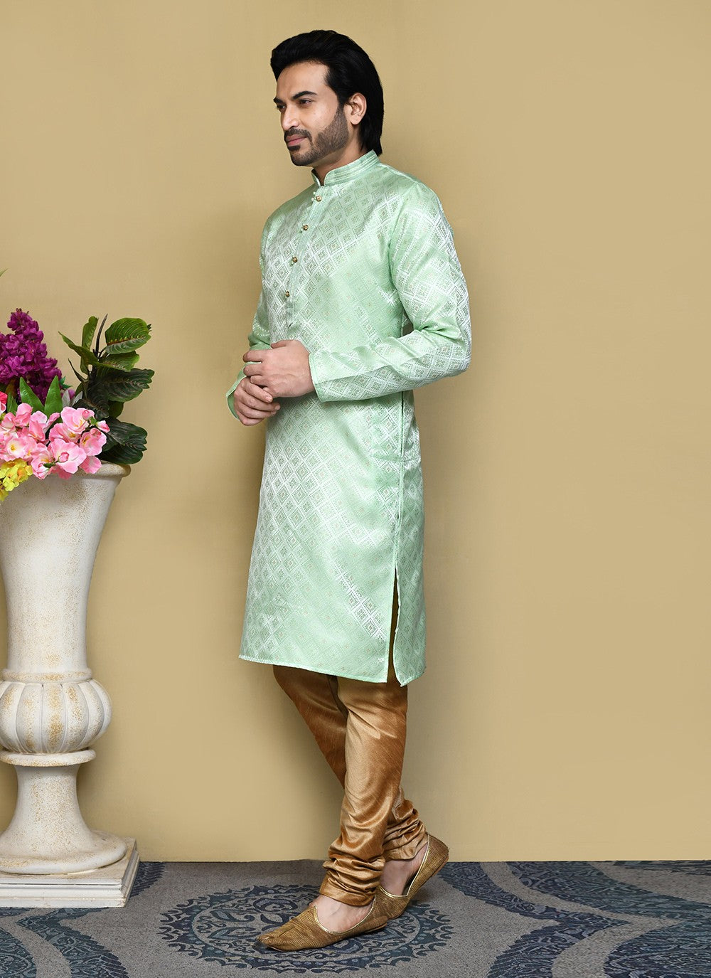 Resham Art Silk Green Kurta Pyjama - M7853