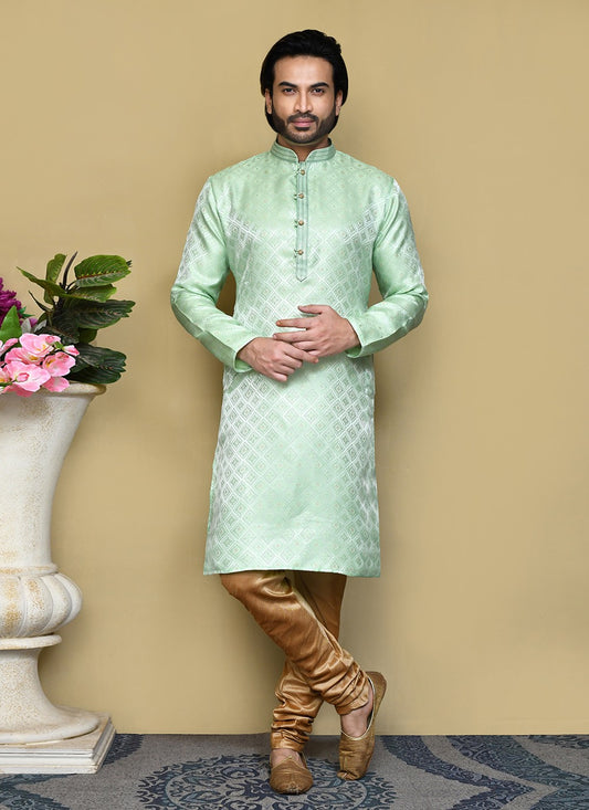 Resham Art Silk Green Kurta Pyjama - M7853