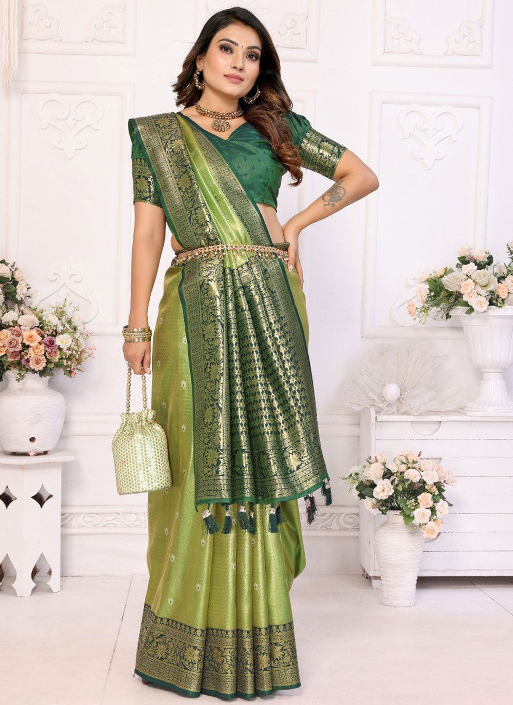 Weaving Zari, Zari Banarasi Silk Saree - S12052