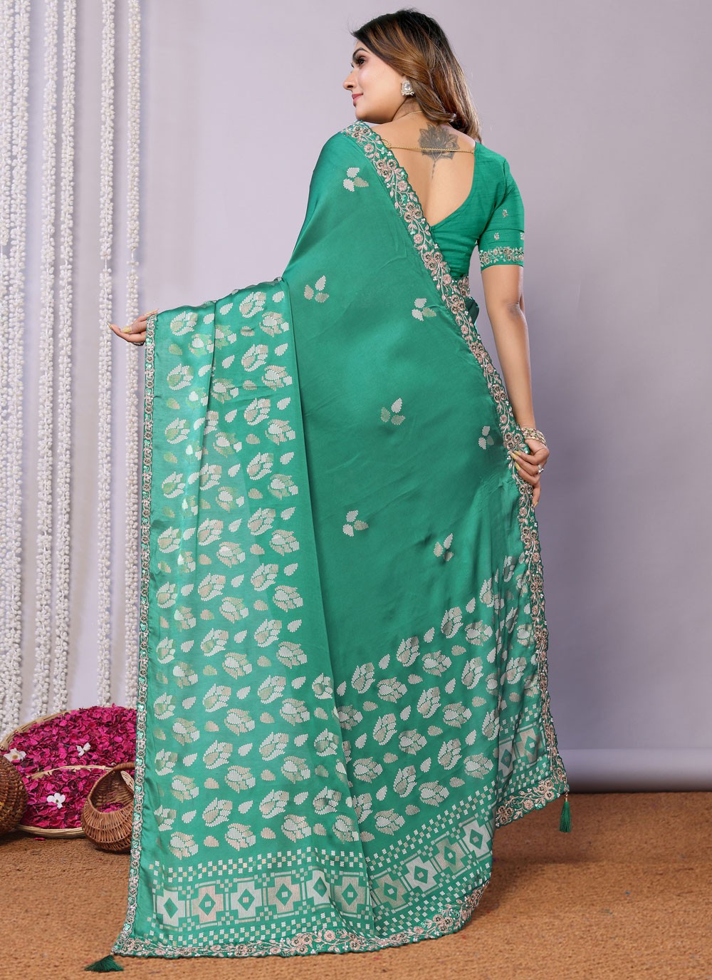 Classic Embroidered Tussar Silk Pink Saree - S10707