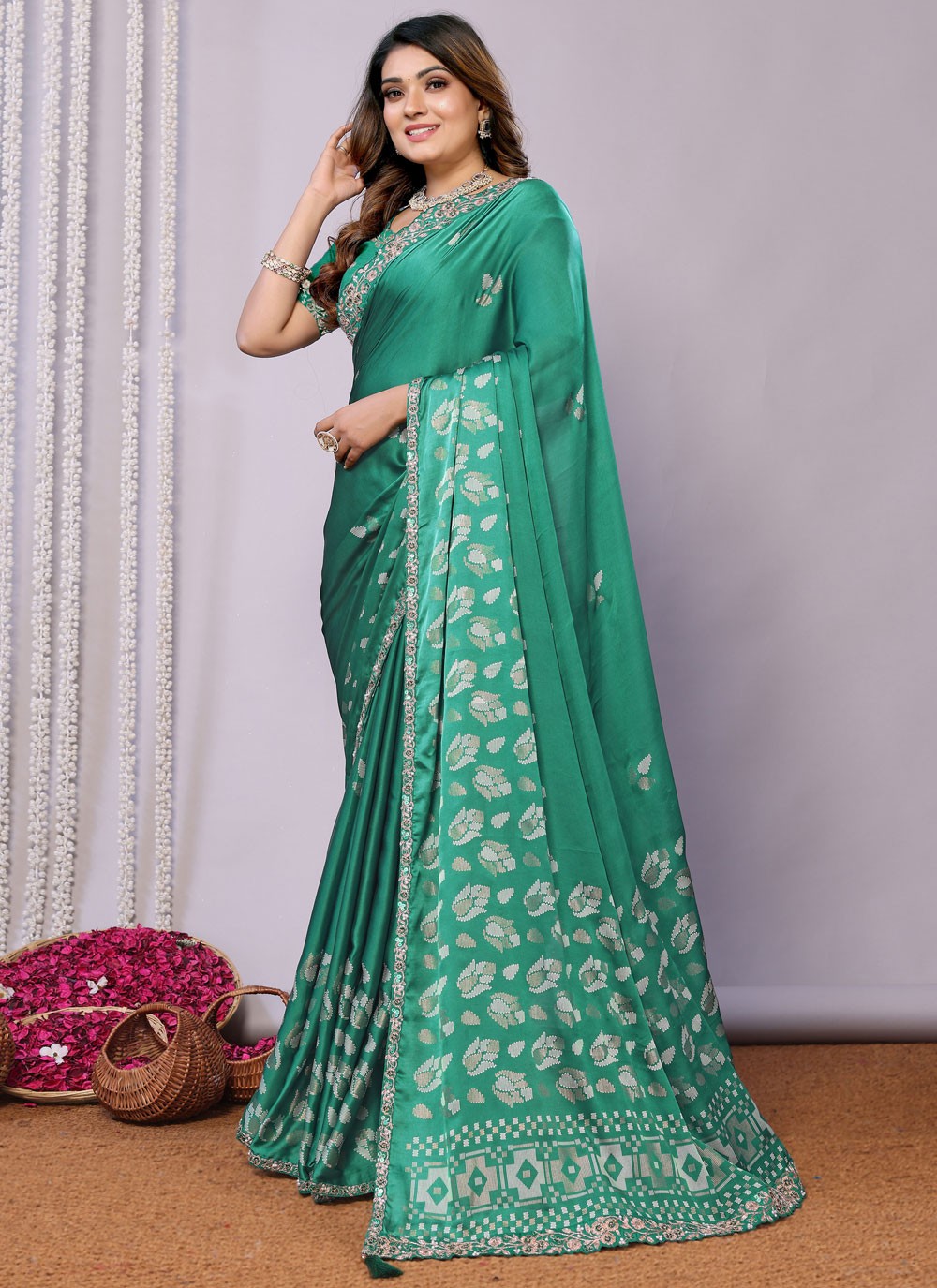 Classic Embroidered Tussar Silk Pink Saree - S10707