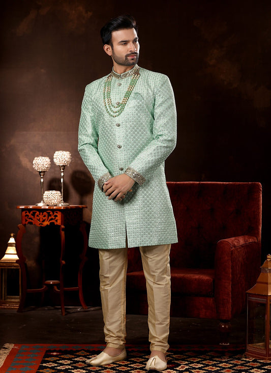 Embroidered Fancy Fabric Green Sherwani - M3066