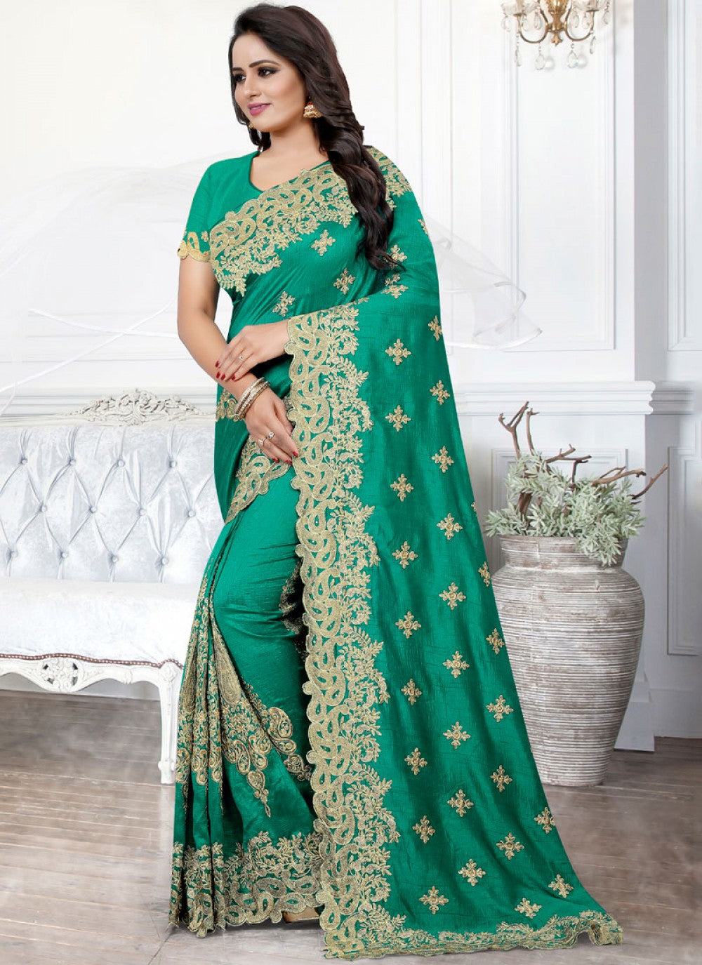 Traditional Embroidered Silk Saree - S0116