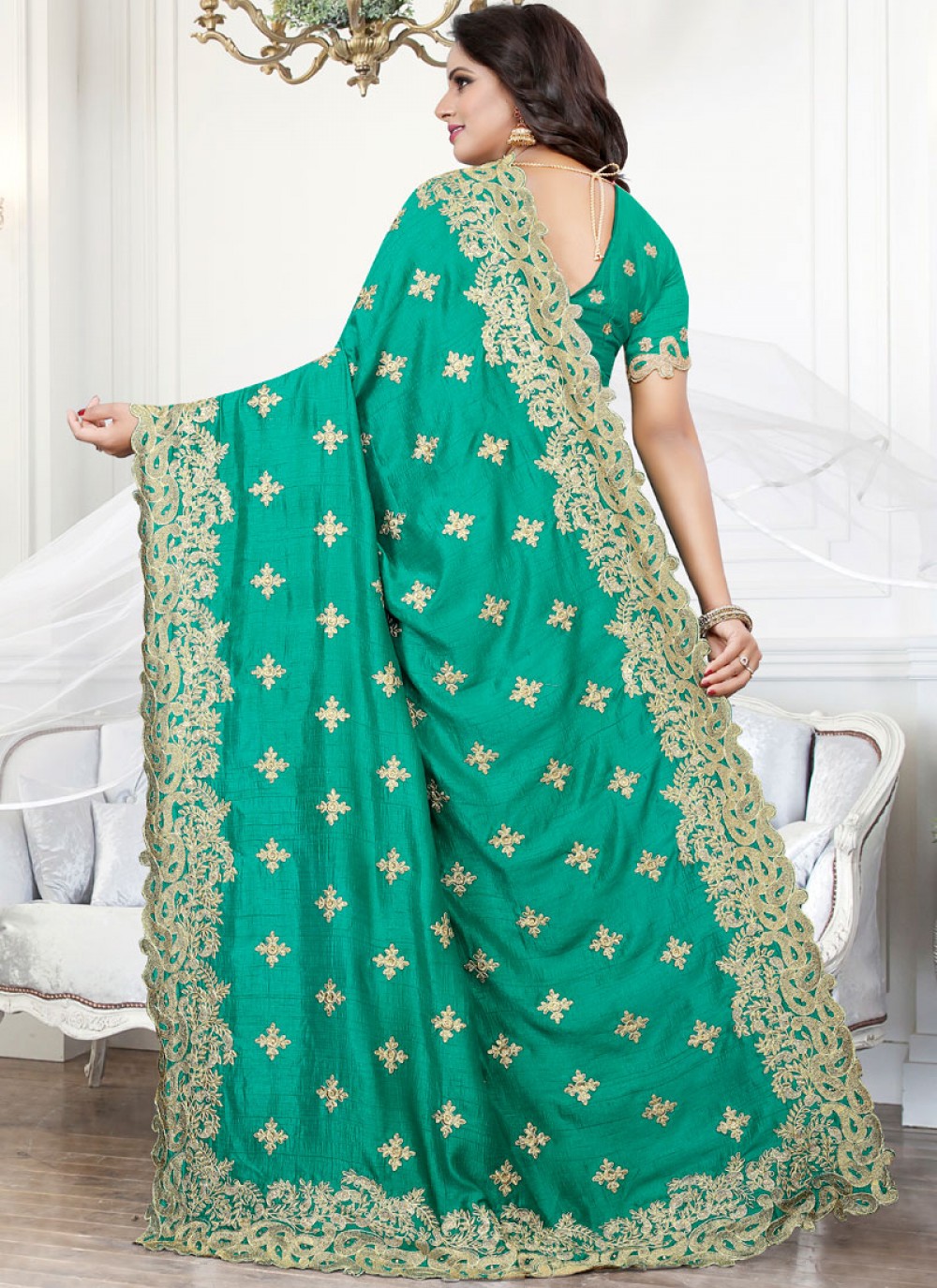 Traditional Embroidered Silk Saree - S0116