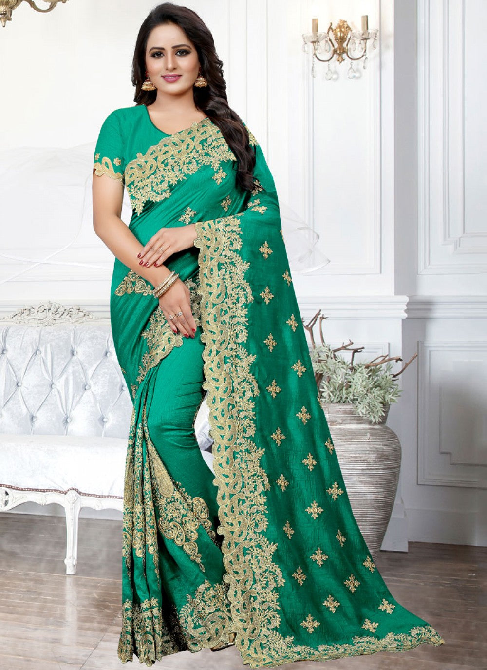 Traditional Embroidered Silk Saree - S0116