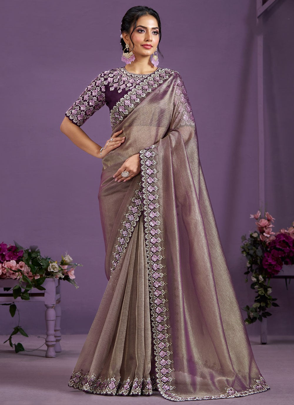 Contemporary Embroidered Satin Silk Saree - S9964