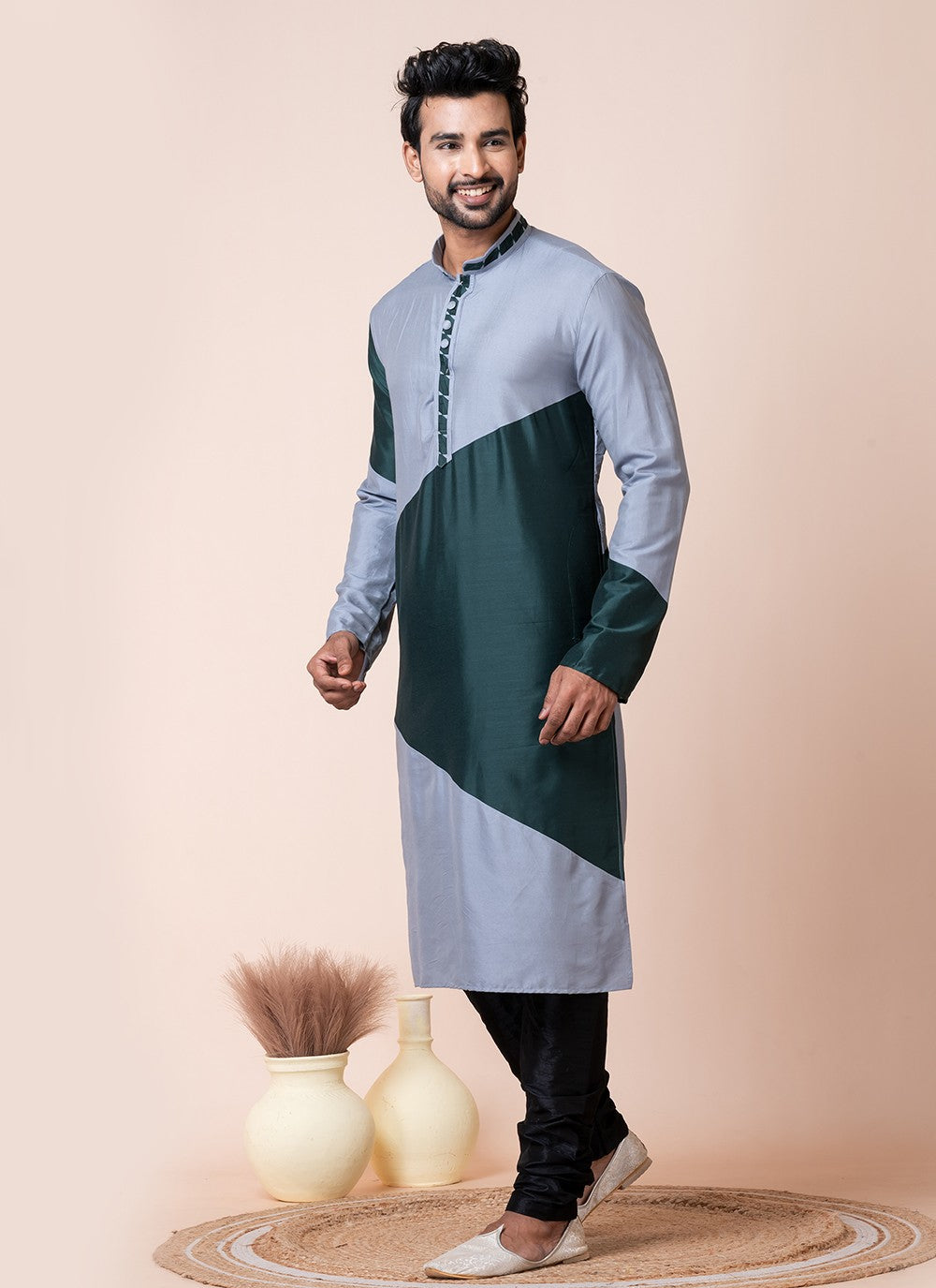 Fancy Work Viscose Grey, Rama Kurta Pyjama - M8588