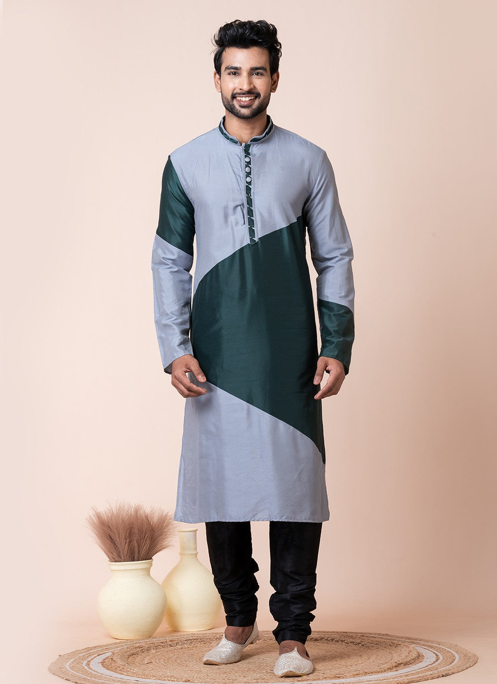 Fancy Work Viscose Grey, Rama Kurta Pyjama - M8588