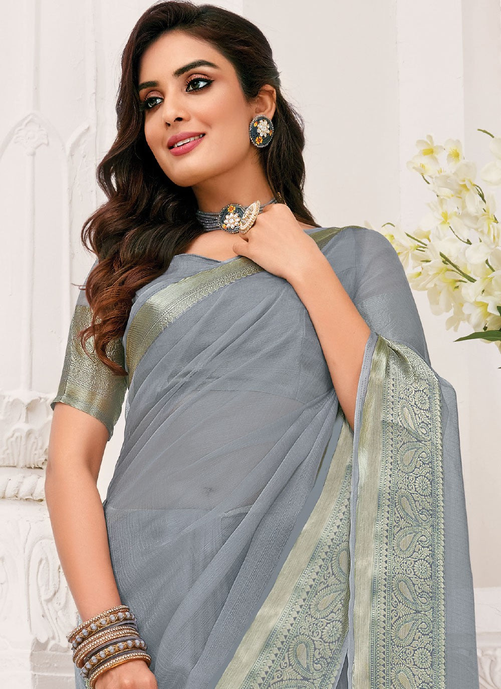 Classic Border Work Organza Saree - S1466