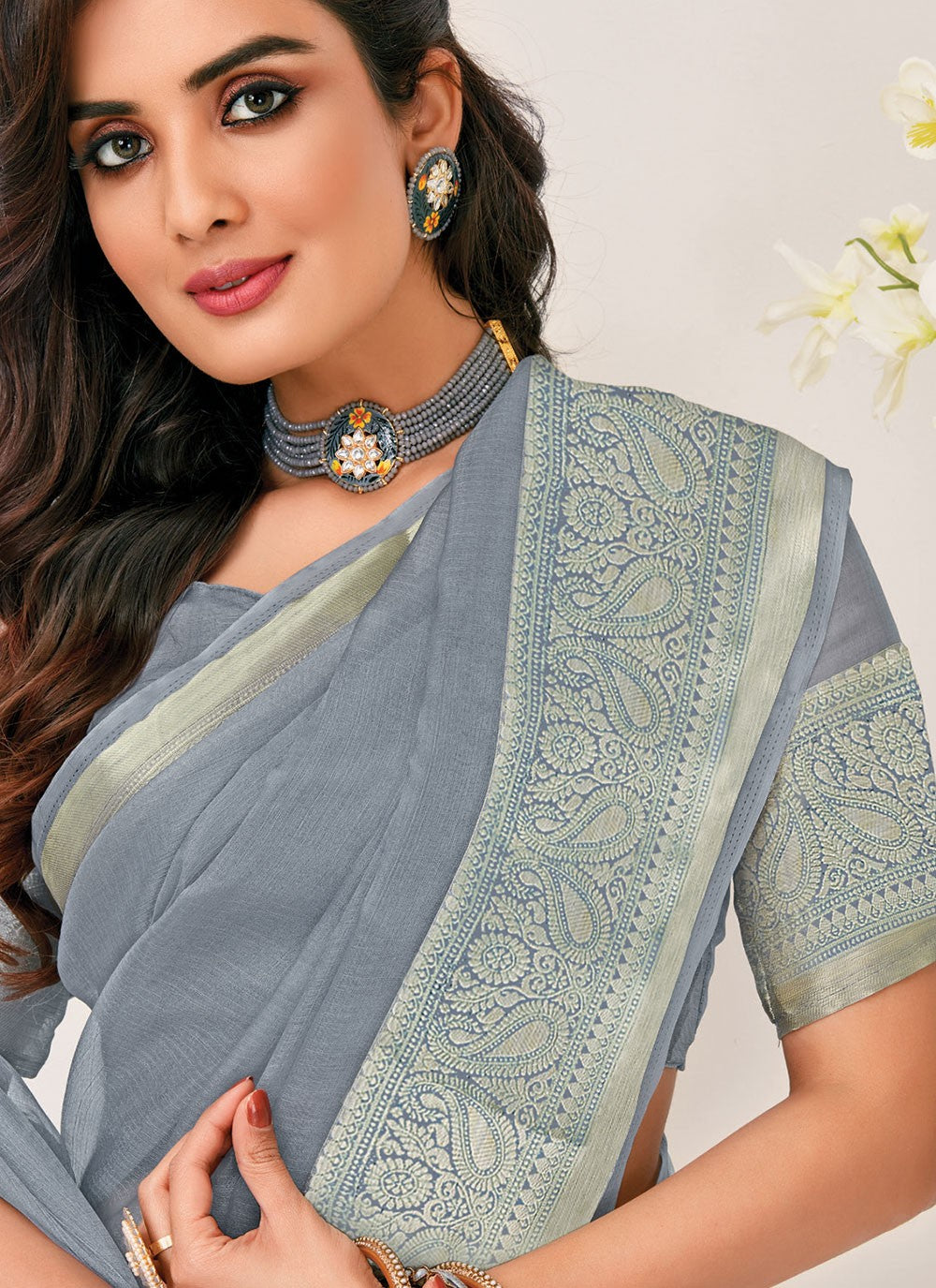 Classic Border Work Organza Saree - S1466