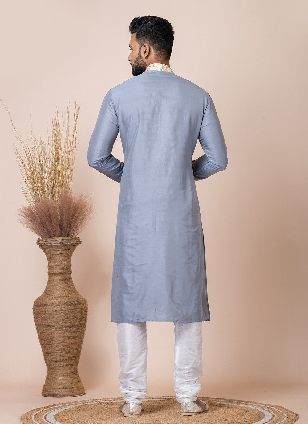 Buttons Viscose Grey Kurta Pyjama - M8560