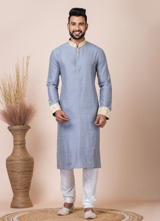 Buttons Viscose Grey Kurta Pyjama - M8560