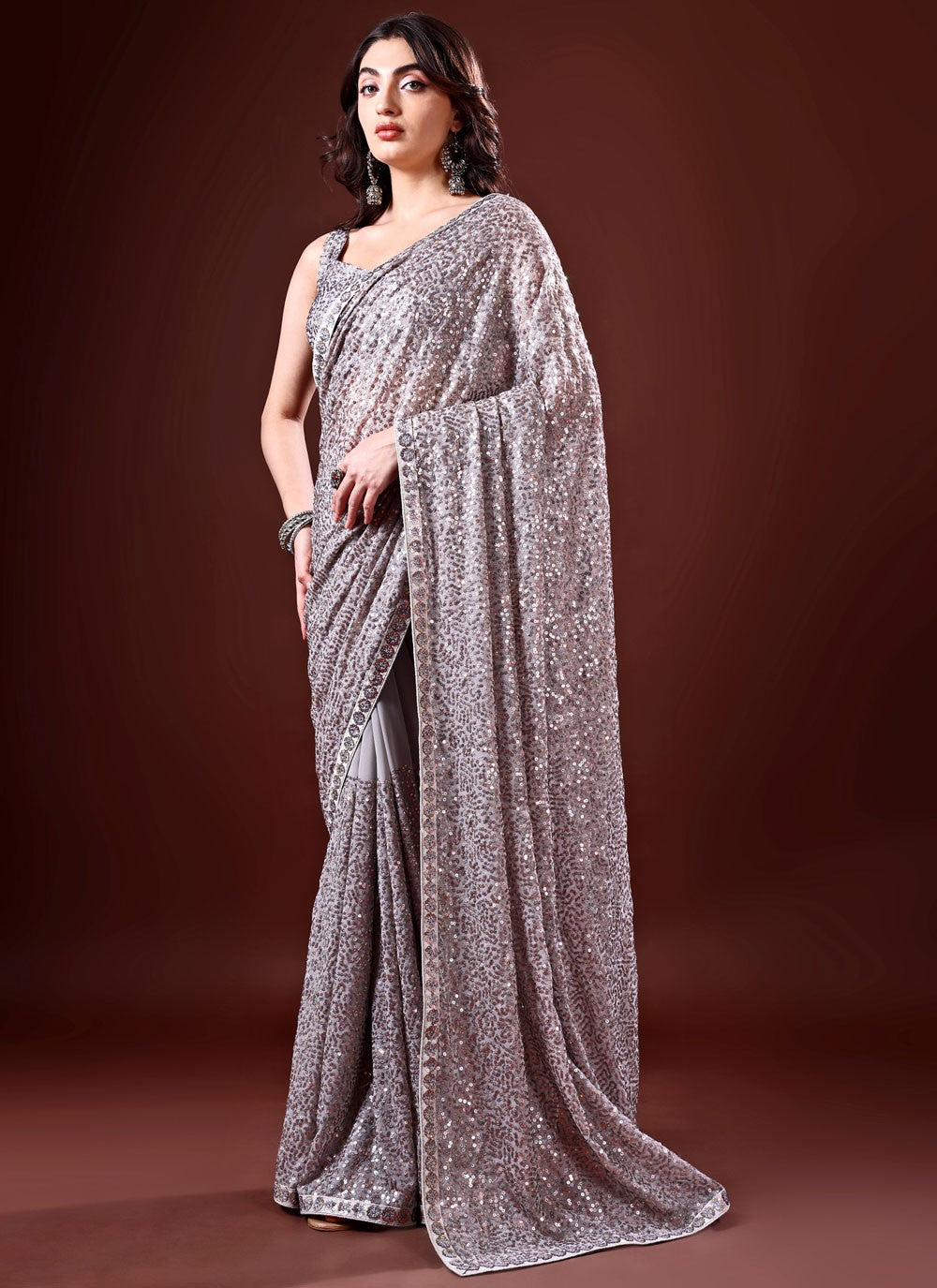 Classic Sequins Georgette Saree - S8734