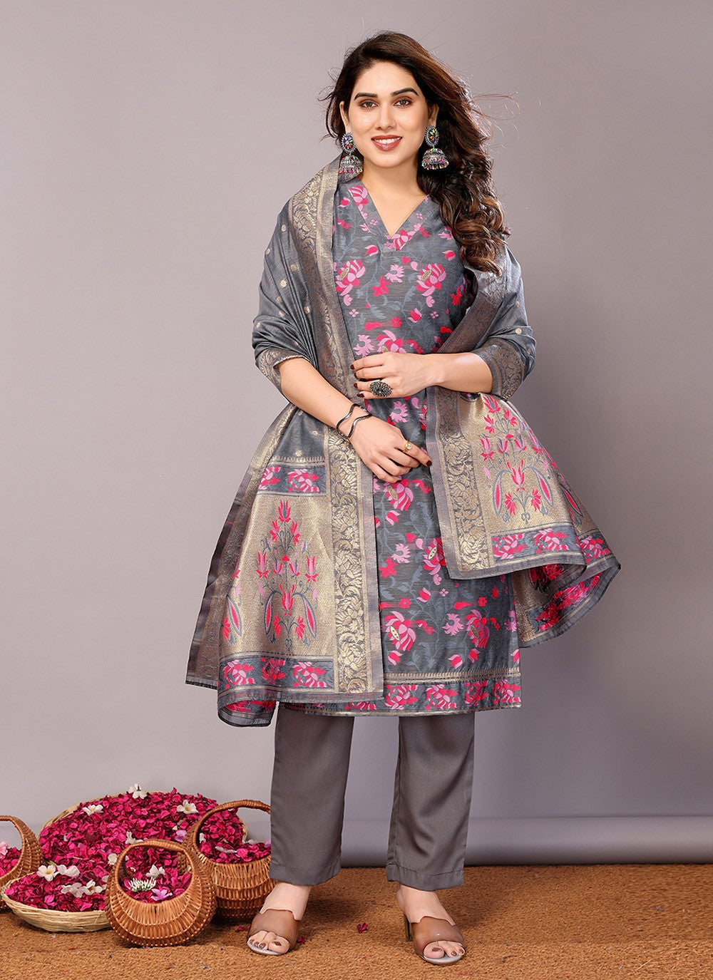 Chanderi , Cotton Salwar Suit - T3069